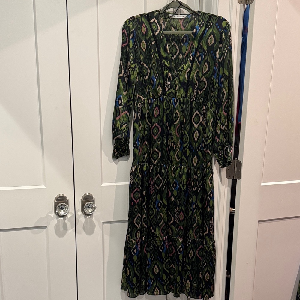 Zara Green and Blue Patterned Maxi Dress